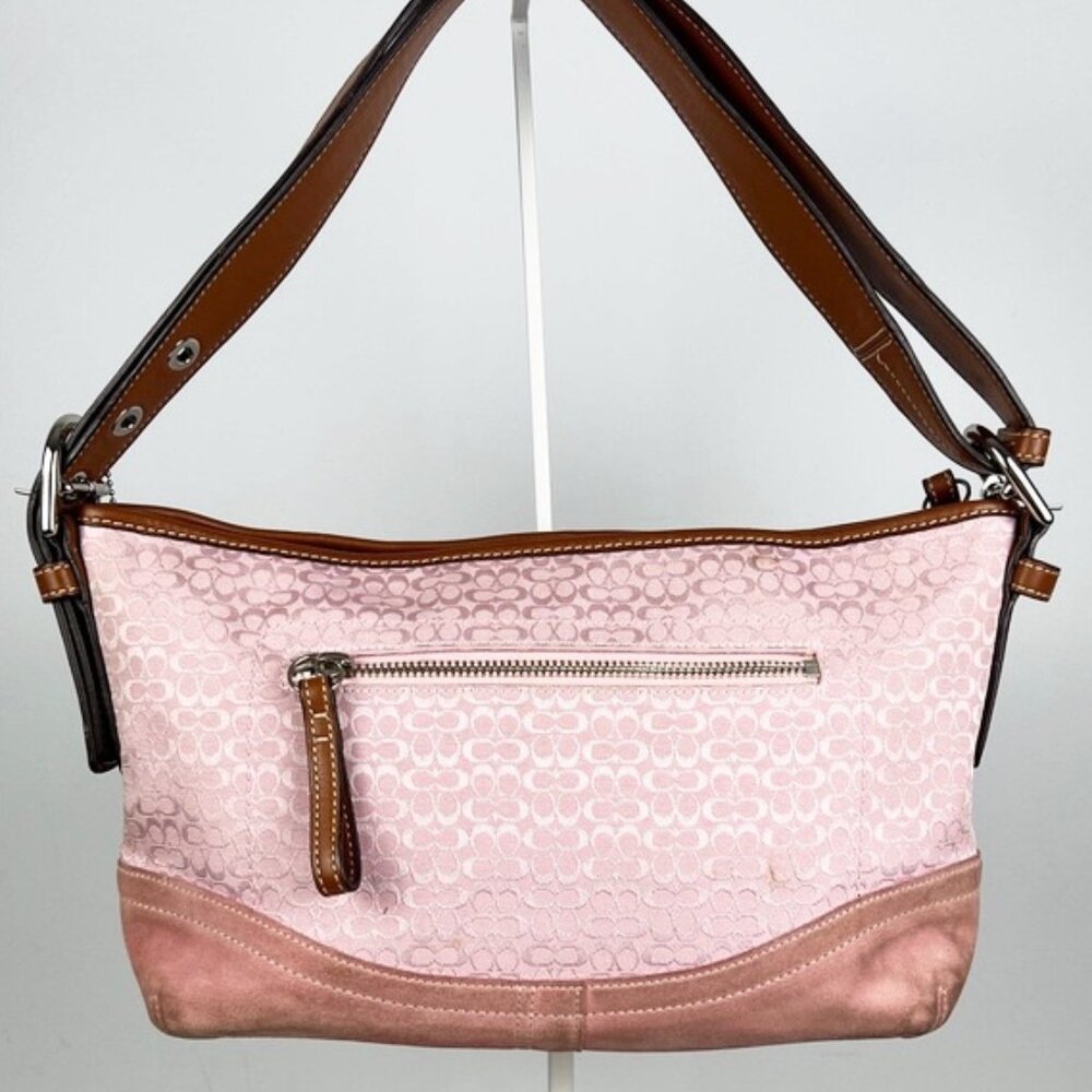 Coach Y2K Baby Pink Signature Monogram Suede Jacquard Hobo Shoulder Bag F10945 - Picture 6 of 16